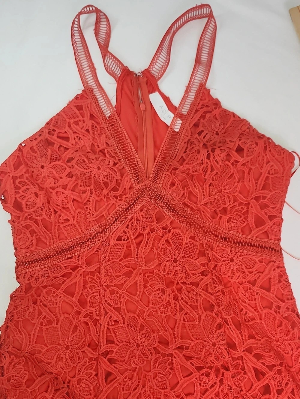 ASTR Red Lace Floral Mini Dress WITH PEEK A BOO Detail  Size L